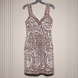 Donna Morgan Brown White 100% Silk Sleeveless Lightweight Paisley Midi Dress 4